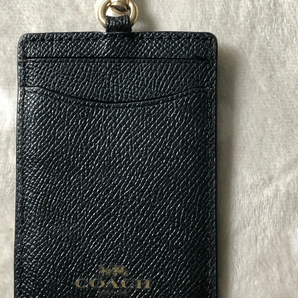 Coach Black Pebbled Leather ID Holder with Gold Accent non refundable